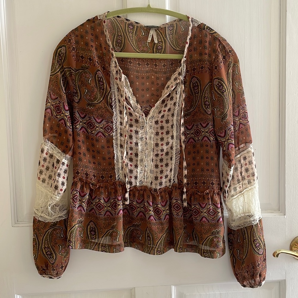 Bohemian long sleeve sheer top